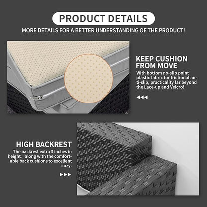 Rattaner Outdoor Wicker Furniture Couch Set 5 Pieces Patio Furniture Sectional Sofa with Grey No-Slip Cushions and Waterproof Covers