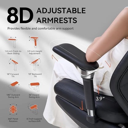 EMIAH Ergonomic Office Chair with Foot Rest Electric Reclining Office Chair with Adjustable Headrest, 8D Coordinated Armrests High Back Computer Desk Chair with Lumbar Support, Genuine Leather(Black)