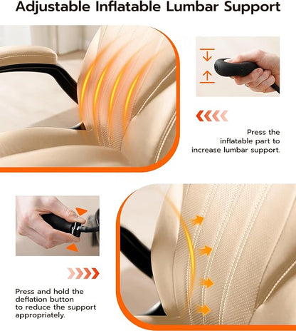 Office Desk Chair, Ergonomic Computer Chair with Padded Flip-Up Arms and Adjustable Lumbar Support, PU Leather Executive Chair with Tilt Lock and 360° Swivel Rolling Wheels for Work, Study