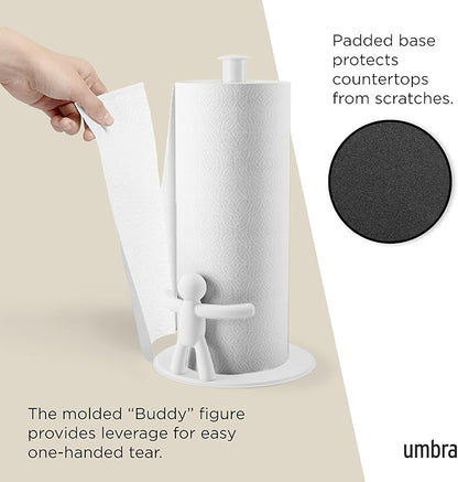 Umbra Buddy Paper Towel Holder Stand for Kitchen Countertop, Unique Dispenser, Standard, White