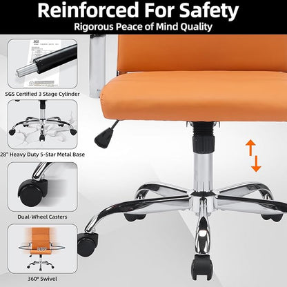 Office Chair, Ergonomic Adjustable Desk Chair, Mid Back Executive Comfortable Leather Lumbar Support Home Computer Chair with Padded Seat Swivel Wheels
