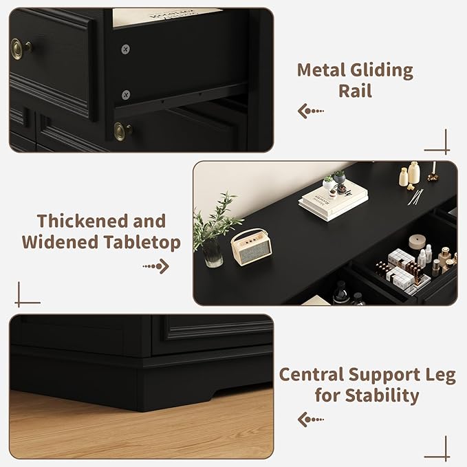 Dresser for Bedroom, 51" Wide Wood 9 Drawers Dresser with Storage, Retro Design Chest of Drawers for Bedroom, Living Room, Dressing Room, Hallway, Black