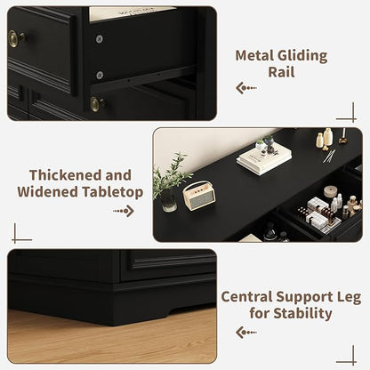 Dresser for Bedroom, 51" Wide Wood 9 Drawers Dresser with Storage, Retro Design Chest of Drawers for Bedroom, Living Room, Dressing Room, Hallway, Black