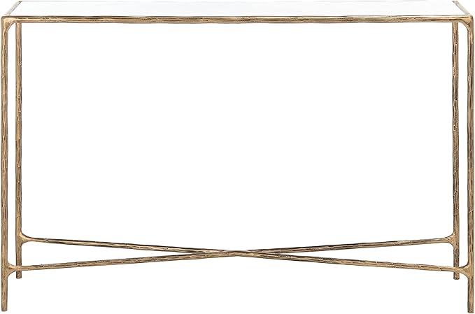 SAFAVIEH Couture Home Collection Jessa Brass Metal/White Marble Top Entryway Living Room Rectangle Console Table (Fully Assembled)