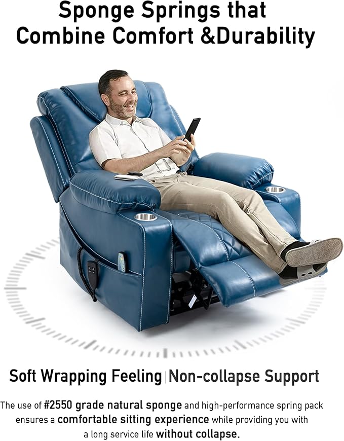 Large Power Lift Chairs Recliners for Elderly with Heated and Massage, Upgraded Dual Motor Lay Flat Recliners, 25in Extra Wide Seat, Cup Holder, Side Pocket