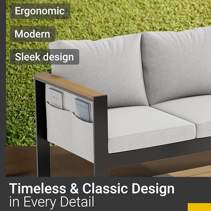 Corinth 2-Piece Aluminum Patio Conversation Set - Outdoor, Porch, Balcony, Yard, Gardern, All Weather,1 Ergonomic Design Love Sofa and 1 Coffee Table, White