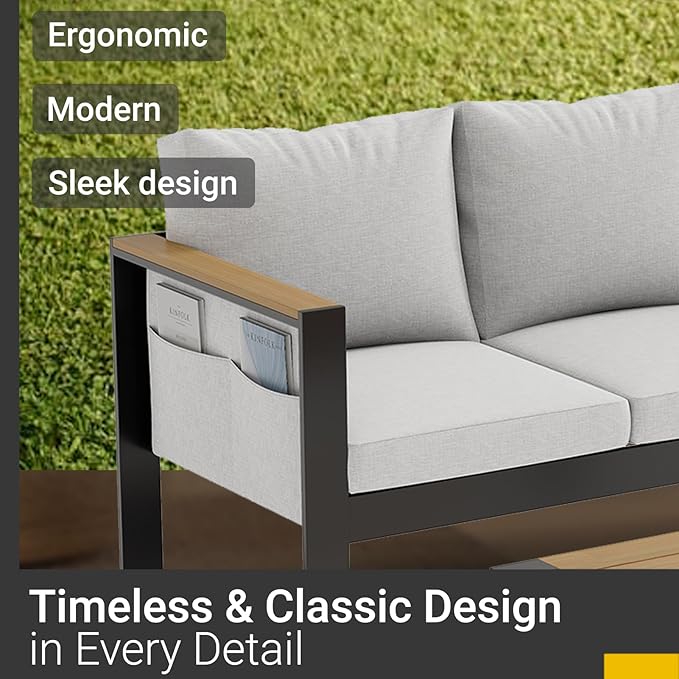 Corinth 2-Piece Aluminum Patio Conversation Set - Outdoor, Porch, Balcony, Yard, Gardern, All Weather, 1 Ergonomic Design 3 Seater Sofa and 1 Coffee Table, White