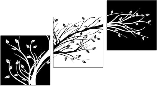 Wieco Art 3 Piece Canvas Prints Wall Art for Living Room Kitchen Wall Decor Large Modern Stretched and Framed Grace Impressionist B & W Leaves Pictures Paintings ornament Ready to Hang L