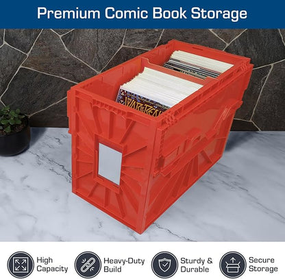 BCW Short Comic Book Bin | Holds 150 Comics | Stackable Plastic Storage | Acid-Free Organizer | Red, 5 Pack
