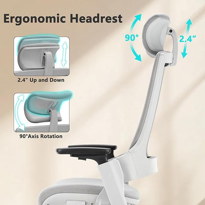 CLATINA Ergonomic High Swivel Executive Chair with Adjustable Height Head 3D Arm Rest Lumbar Support and Upholstered Back for Home Office Gray Mesh 2 Pack