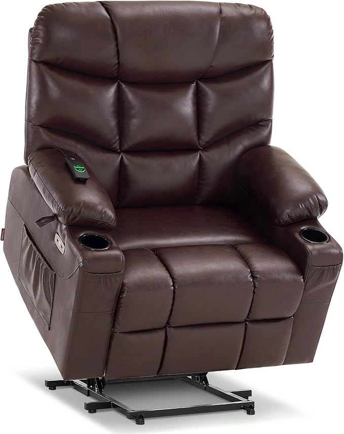 MCombo Oversized Power Lift Recliner Chair with Extended Footrest for Elderly People, Faux Leather R7289 (Dark Brown, Oversize)