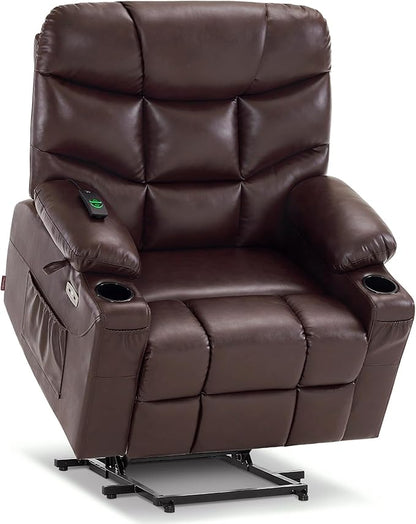 MCombo Oversized Power Lift Recliner Chair with Extended Footrest for Elderly People, Faux Leather R7289 (Dark Brown, Oversize)