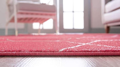 Unique Loom Trellis Frieze Collection Area Rug - Geometric (2' x 13' 1" Runner, Pink/ Ivory)