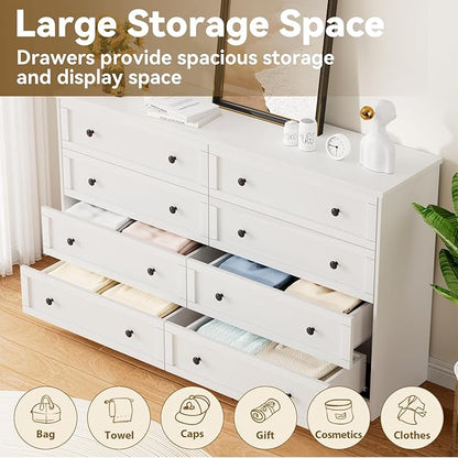 CHUWELL 8 Drawer Large Dresser for Bedroom, 55.1" Wide White Dressers & Chests of Drawers with Large Capacity Storage,Dresser for Bedroom