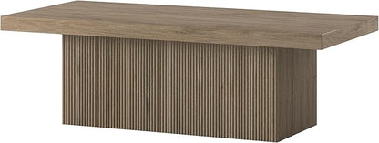 Henn&Hart 48" Fluted Low-Profile Coffee Table with Solid Base for Living Room, Family Room, or Office, Antiqued Gray Oak