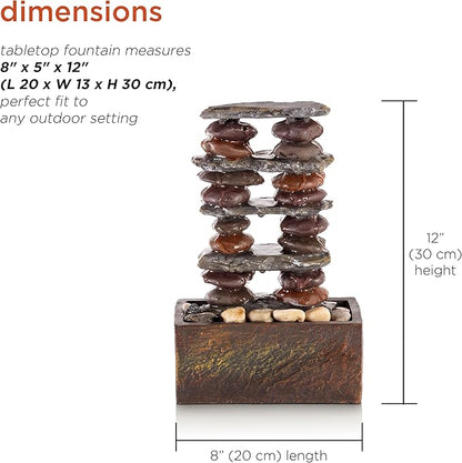 Alpine Corporation TT8002 Indoor/Outdoor Tabletop Stacked Rocks Eternity Fountain, Modern Rocks Tabletop Fountain 12", Brown