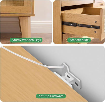 6 Drawer Dresser for Bedroom, Modern Wooden Chest of Drawers with Metal Handles, Anti-Tipping Design, Sturdy and Stable Storage Organizer for Living Room, TV Stand,Natural Oak