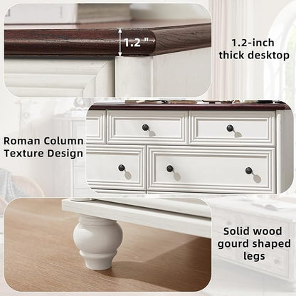 Farmhouse Dressers & Night Stand Set of 4, Wood 54" Wide Dresser & 35" Tall Chest of Drawers, 18" with Charging Station Nightstand Set of 2, Bedroom Furniture Dresser Set for Home Living Room Hallway