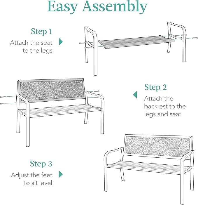 Best Choice Products Outdoor Bench 2-Person Metal Steel Benches Furniture for Garden, Patio, Porch, Entryway w/Geometric Backrest, 790lb Capacity - Rust