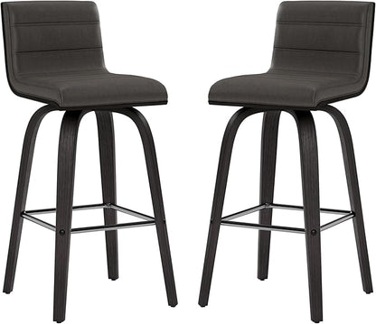 Armen Living Vienna 26" Swivel Counter Stool in Black Wood Finish with Gray Faux Leather - Set of 4