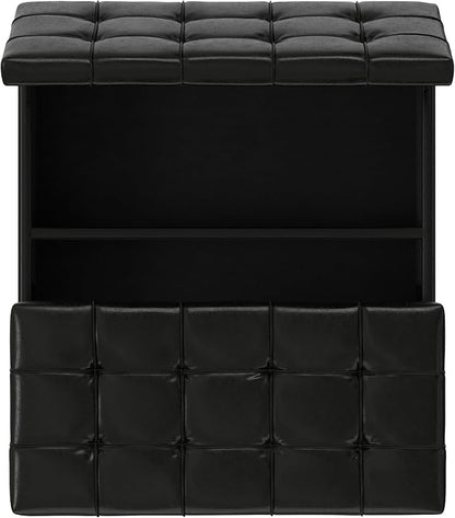 SIMPLIHOME Harrison Large Coffee Table Storage Ottoman - 40 inch Wide Upholstered Vegan Leather Square Lift-Top Ottoman in Midnight Black, Transitional Bench for Living Room with Sturdy Base