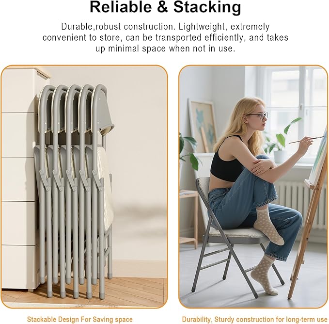 12 Pack Folding Chairs Fabric Dining Chair Set with Padded Cushion and Back, Indoor Outdoor Foldable Seat with Steel Frame for Home Office Events Wedding Party, Oatmeal Strip Seating