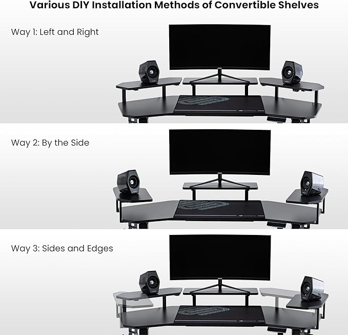EUREKA ERGONOMIC Aero 55 Inch W Shaped Electric Standing Desk, Height Adjustable Computer Gaming Desk with LED Monitor Shelf, Mouse Pad, Headphone Hook, Cup Holder, Carbon Black
