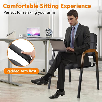 CLLATINA Waiting Room Chairs with Padded Arms Leather Guest Chair no Wheels for Office Reception and Conference Desk Black, 4 Pack