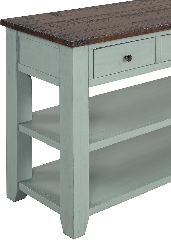 LKTART Solid Wood Console Table Sofa Table with Storage Drawers and Bottom Shelf Entryway Table for Entry Hallway Foyer Sofa Couch Table,Easy Assembled (48.8" Green)