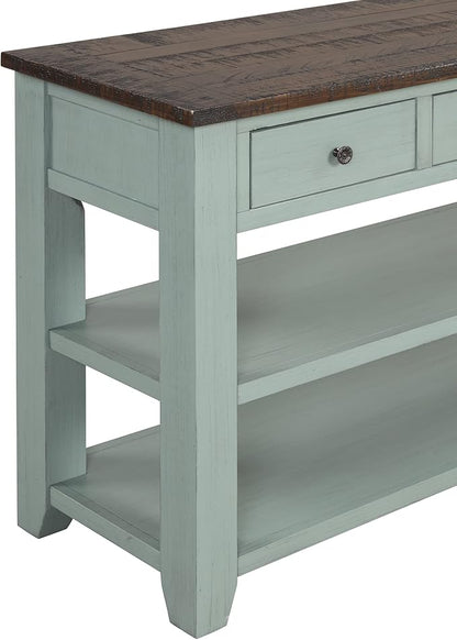 LKTART Solid Wood Console Table Sofa Table with Storage Drawers and Bottom Shelf Entryway Table for Entry Hallway Foyer Sofa Couch Table,Easy Assembled (48.8" Green)
