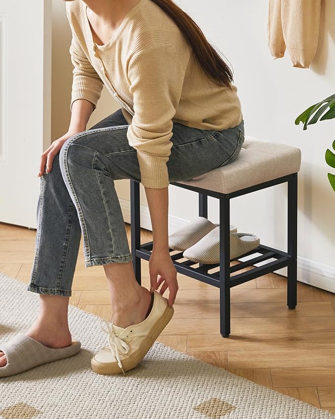 IBUYKE Rectangular Makeup Stool with Adjustable Feet and Storage Space, Footrest Chair, Linen Seat Vanity Stool, Multi-Use as Small Side Table or Ottoman, for Bedroom, Linen WBD017Y