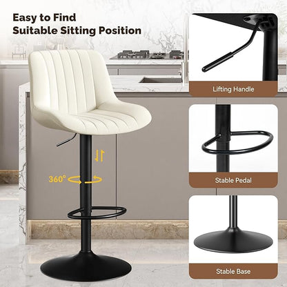 Nalupatio Bar Stools Set of 4, Adjustable Modern Swivel Bar Stools with Backs, Counter Height Performance Fabric Island Chairs for Home Kitchen, Off-White