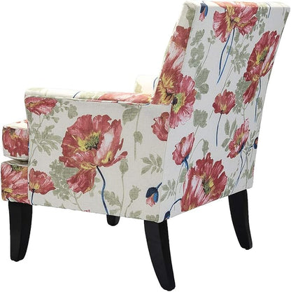 HULALA HOME Modern Accent Chairs Set of 2, Farmhouse High Back Floral Chairs with Wooden Legs & Nail Head Trim, Comfy Upholstered Armchairs for Living Room/Bedroom (Red Yellow Floral)