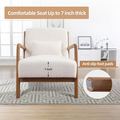 INZOY Mid Century Modern Accent Chair Set of 2, Lamb Wool Fabric Living Room Chairs with Waist Cushion, Upholstered Reading Armchair for Bedroom Sunroom