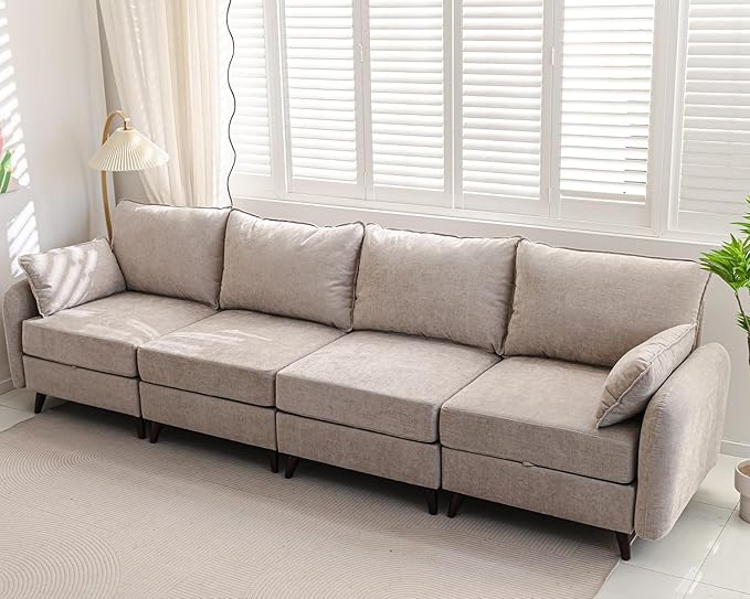 135'' Modular Sectional Sofa with All Seats Storage,Oversized 4-Seater Comfy Cloud Couches with Deep Seat,Big Couch for Living Room,Bedroom,Velet,Khaki
