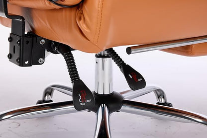 DYHOME Orange Leather Office Chair with Massage and Footrest, Heavy Duty Task Desk Chairs, Swivel Ergonomic Computer Gaming Chairs with Lumbar Support, Wheels Flip-up Arms Adjustable Height