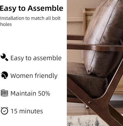 INZOY Mid-Century Modern Accent Chair Set of 2, Breathable PU Leather Living Room Chair and Soft Thick Padded Armchair for Living Room Bedroom Reception with Removable Upholstered Cushions, Dark Grey