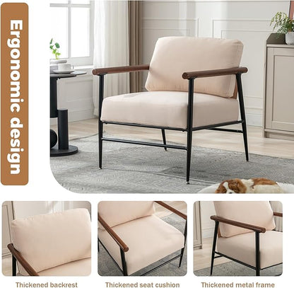 Accent Chairs Set of 2 Mid Century Modern Chair Linen Fabric Living Room Lounge Chair with with Overstuffed Back Pillow and Cushion Reading Side Chair Easy Assembly for Living Room, Bedroom, Belcony