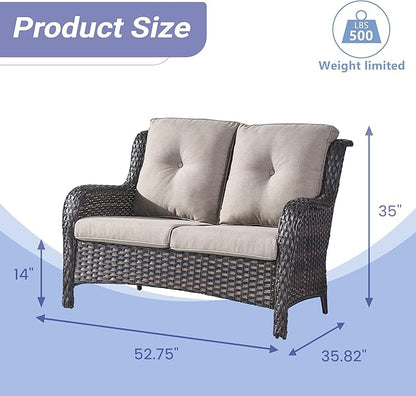 HUMMUH 5 Pieces Outdoor Furniture Patio Furniture Set Wicker Swivel Patio Chairs with 2 Seater Outdoor Sectional Sofa/Patio Loveseat with Ottomans, Brown/Grey