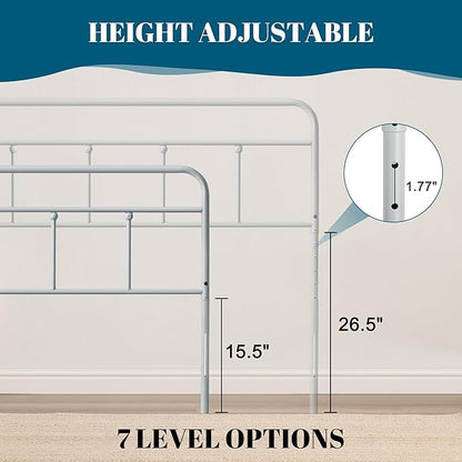 Metal King Size Headboard Only, Sturdy and Durable Iron King Headboard Adjustable Height from 34” to 44”, Victorian Vintage Bed Headboards, Farmhouse Head Board, Bed Frame Mount Grey