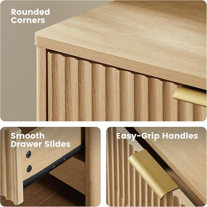 Amada Modern 7 Drawer Dresser, Fluted Wood Chest of Drawers with Rounded Corners, Pre-Installed Drawer Slides, Dresser TV Stand and Storage Organizer for Bedroom or Hallway in Natural Oak