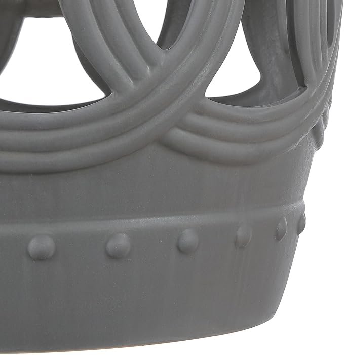 JONATHAN Y TBL1022F Lucky Coins 16" Chinese Ceramic Drum Indoor/Outdoor Garden Stool Bohemian, Coastal, Cottage, French Country, Traditional, for Living Room, Garden Room, Patio, Matte Gray