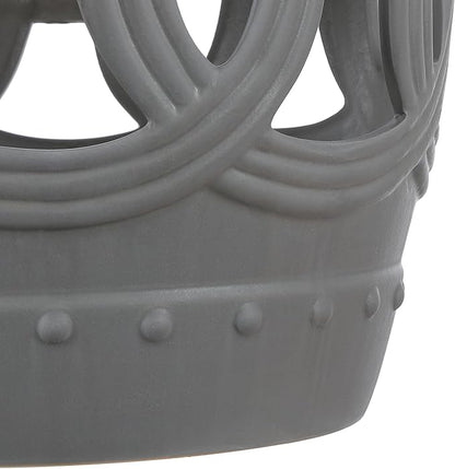 JONATHAN Y TBL1022F Lucky Coins 16" Chinese Ceramic Drum Indoor/Outdoor Garden Stool Bohemian, Coastal, Cottage, French Country, Traditional, for Living Room, Garden Room, Patio, Matte Gray