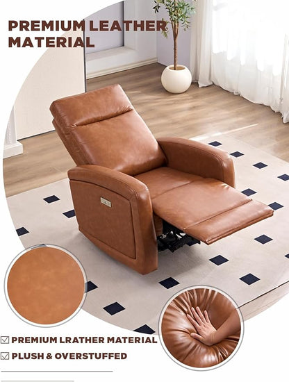Power Recliner Chairs for Living Room,Wall Hugger Recliners with Power Headrest Type-C Charger, Leather Electric Recliner Chair for Adult, Brown