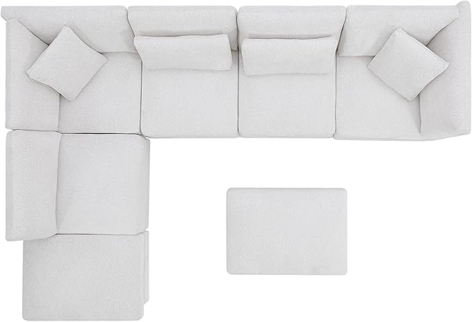 Christopher Knight Home Zery 7-Piece U-Shape Lounge Sofa Couch with Ottomans, Modern Modular Sectional Sofa Set with Pillow Back for Living Room, Chenille Upholstered Cloud Couch with Deep Seat,Beige