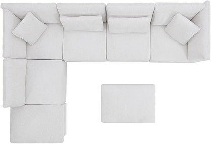 Christopher Knight Home Zery 7-Piece U-Shape Lounge Sofa Couch with Ottomans, Modern Modular Sectional Sofa Set with Pillow Back for Living Room, Chenille Upholstered Cloud Couch with Deep Seat,Beige