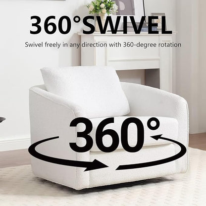 MINCETA Oversized Accent Chair for Living Room, 360° Swivel Barrel Chair with High Density Foam, Modern Glider Chair with Performance Fabric Upholstered Armchair for Apartment, Bedroom White