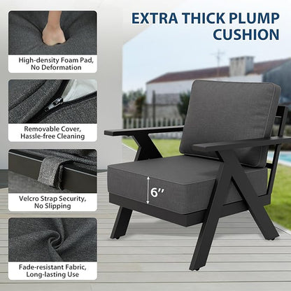 COOS BAY Iron Luxe Modern Outdoor Patio Chairs Set of 4, Lounge Accent Chairs for Backyard, Deck, Porch, Garden, Black/Gray