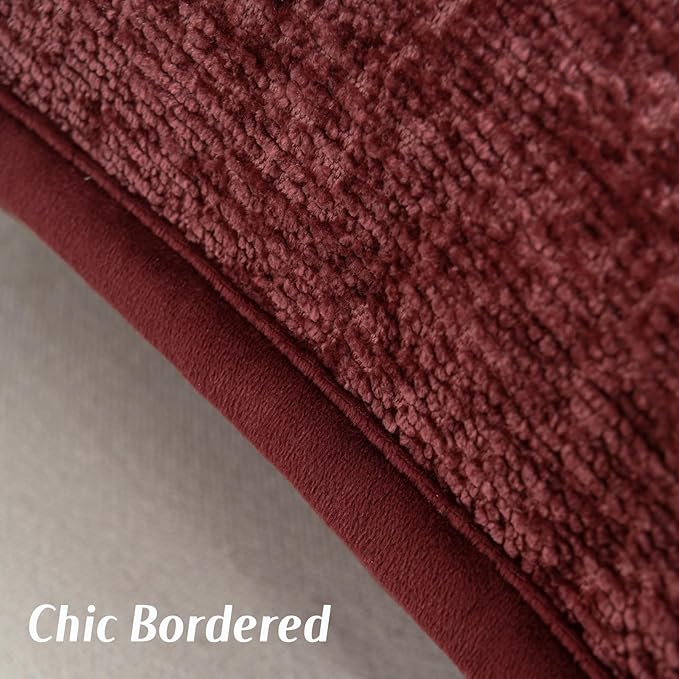 FUTEI Burgundy Chenille Throw Pillow Covers 18x18 Inch Set of 2,Soft Cozy Bound Edge Design Cushion Case,Home Decor for Couch Bed Living Room