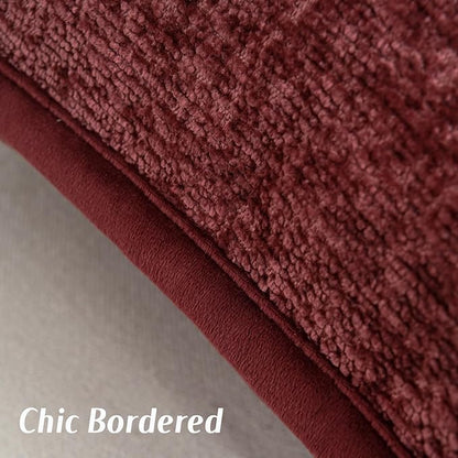 FUTEI Burgundy Chenille Throw Pillow Covers 22x22 Inch Set of 2,Soft Cozy Bound Edge Design Cushion Case,Home Decor for Couch Bed Living Room
